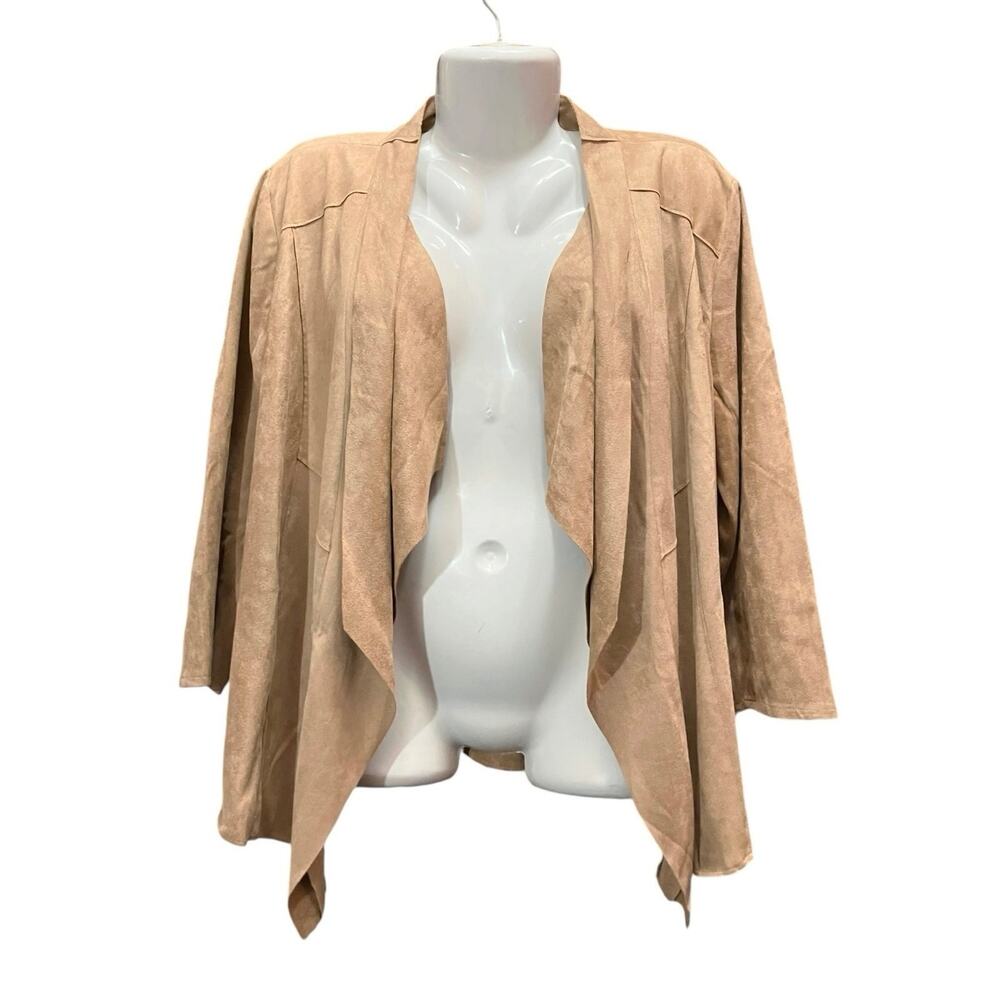 NorthStyle Women's Camel Faux Suede Drape Cardigan Jacket 3/4 Sleeves | Size 1X